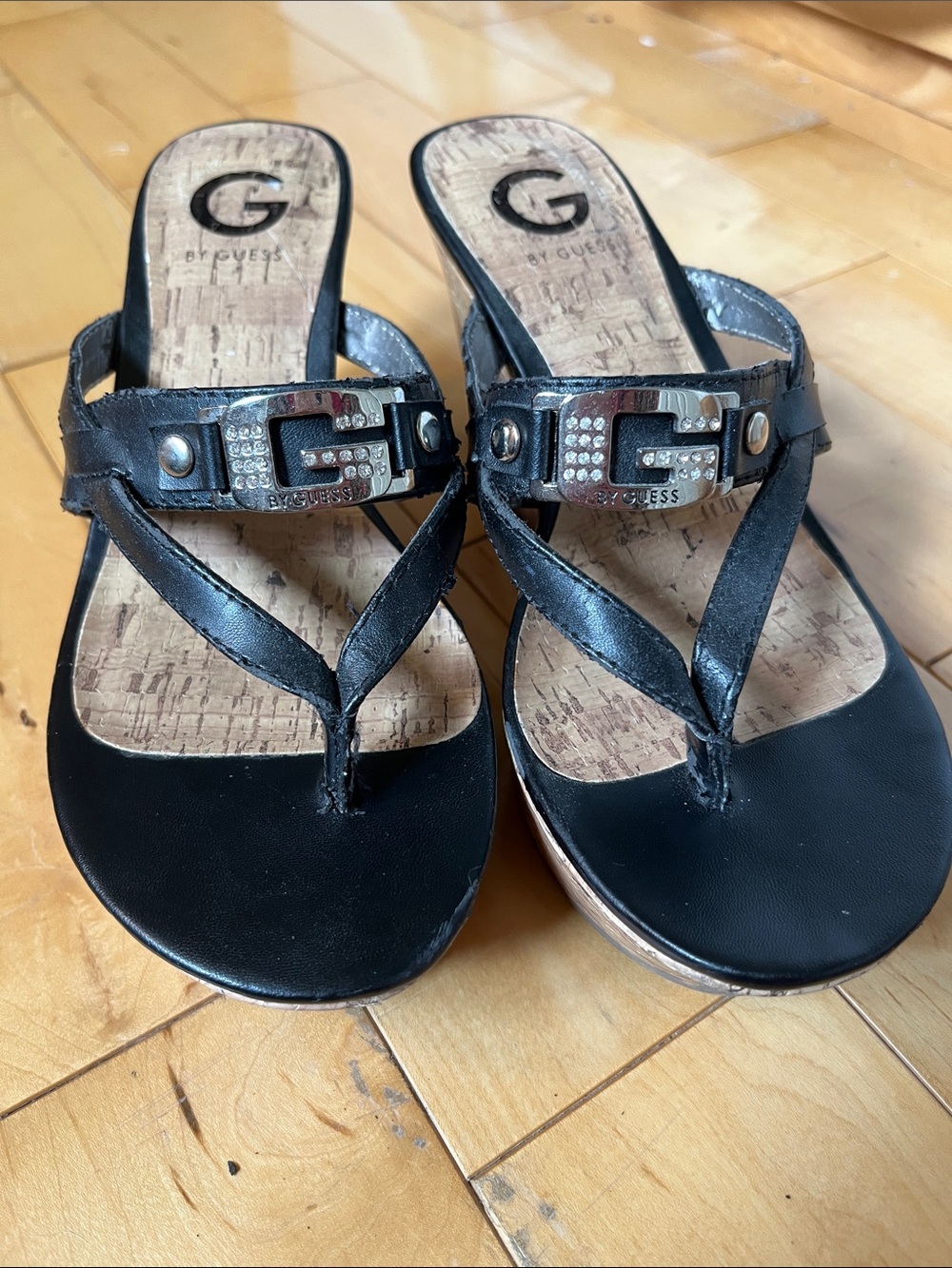 G by GUESS Black Embellished Thong Sandals